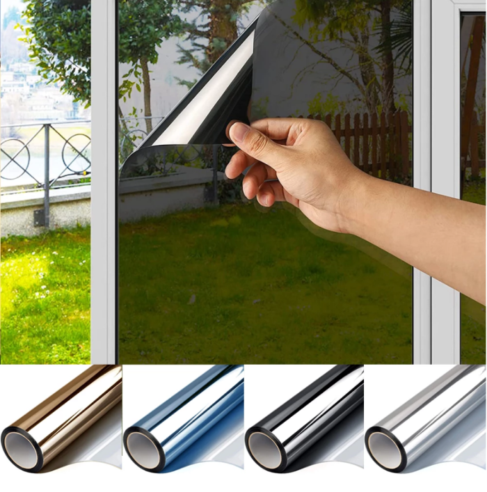 Black silver One Way Reflective Window Film Heat Control Decorative Glass Vinyl Solar film Protection Window Tint film