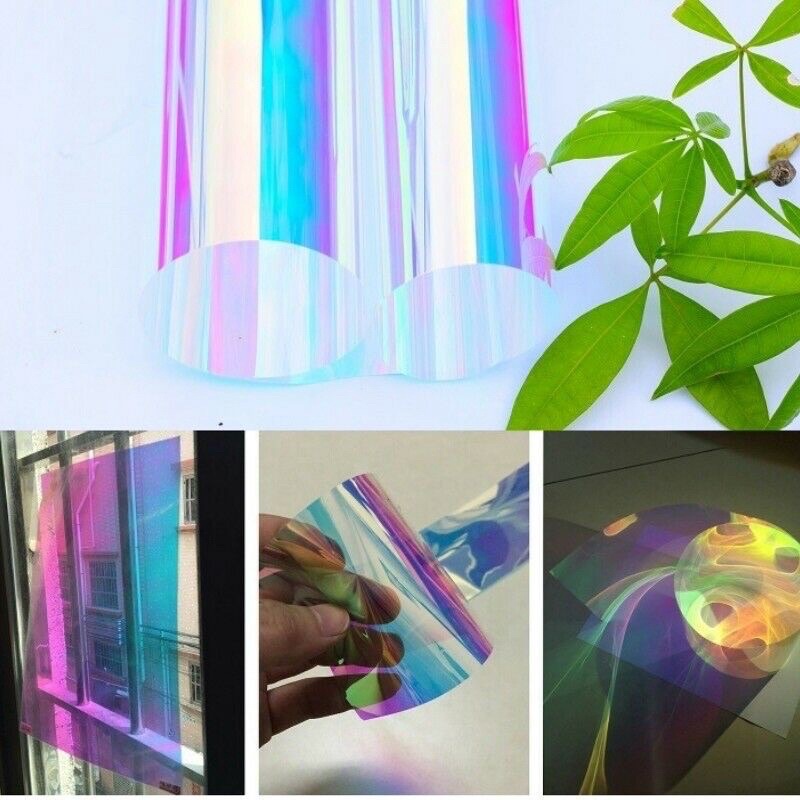 Colorful Rainbow Glass film 30cm* 100cm Window Tint Decorative Window Films  Iridescent Holographic Clear Chameleon Film - maxelx